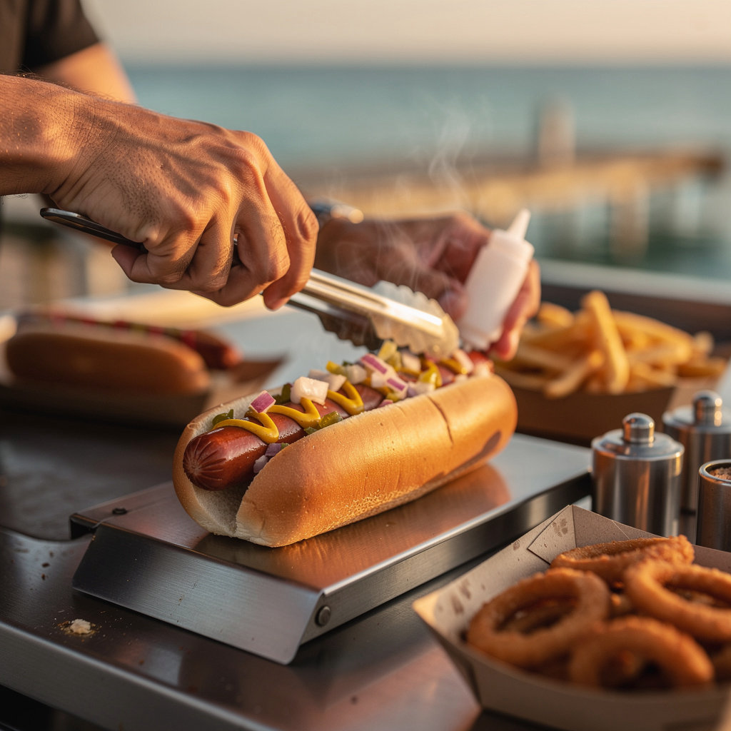 Boat Launch Hotdogs menu featuring classic hotdogs and snacks at Santa Barbara Harbor